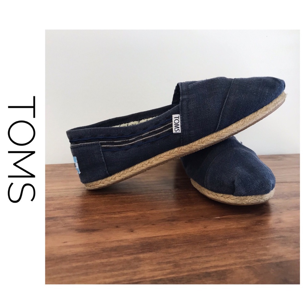 TOMS canvas embroidered slip-ons navy